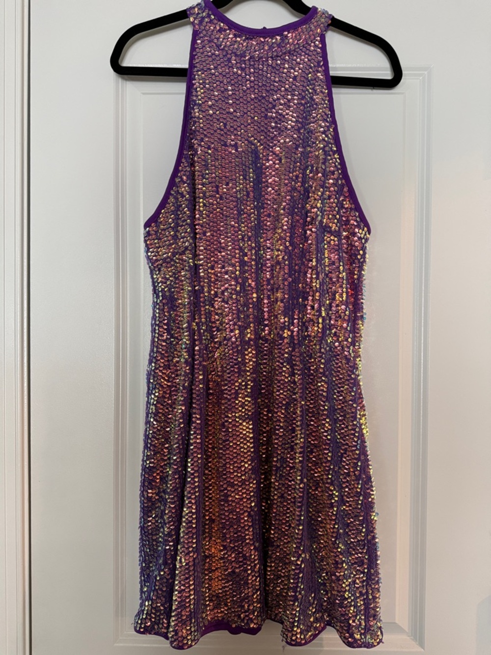 SHEIN Iridescent Purple Sequin Halter Mini Dress